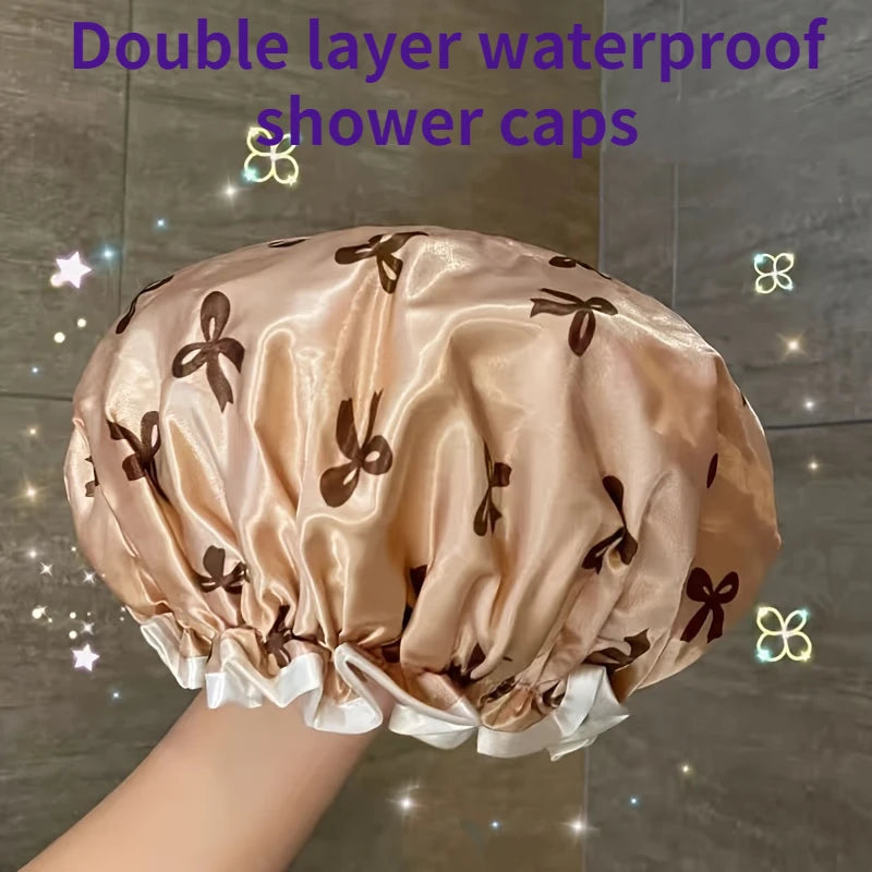 【防水・再利用可能】シャワーキャップ 花柄ボンネット ヘアハット レディース スパ・サロン用